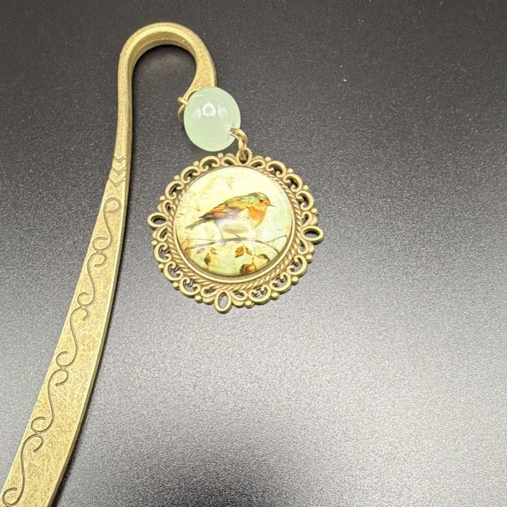 Metal Bird Bookmark Decorative Charm Pendant Rectangle Gold Tone